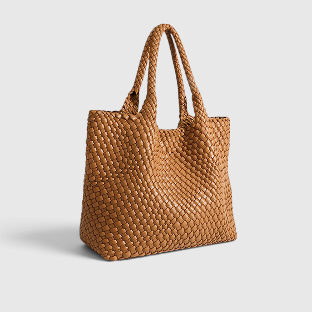 Tote Bag : Sac Cabas Tissé – Sac à Main de Luxe au Design Spacieux dans Brun Rouille de Marche Lino