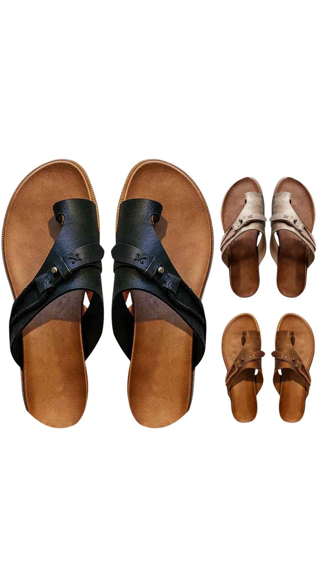 Elisa | Sandali artigianali in pelle con fascia incrociata e anello per il dito - €25 : Sandales Femme en PU à Brides Croisées et Anneau d'Orteil dans de Marche Lino