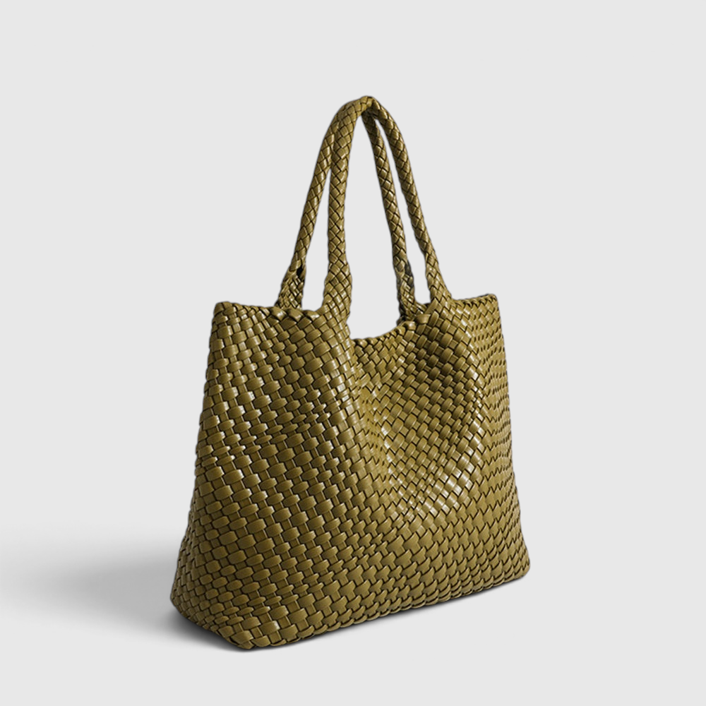 Tote Bag : Sac Cabas Tissé – Sac à Main de Luxe au Design Spacieux dans Vert Olive de Marche Lino