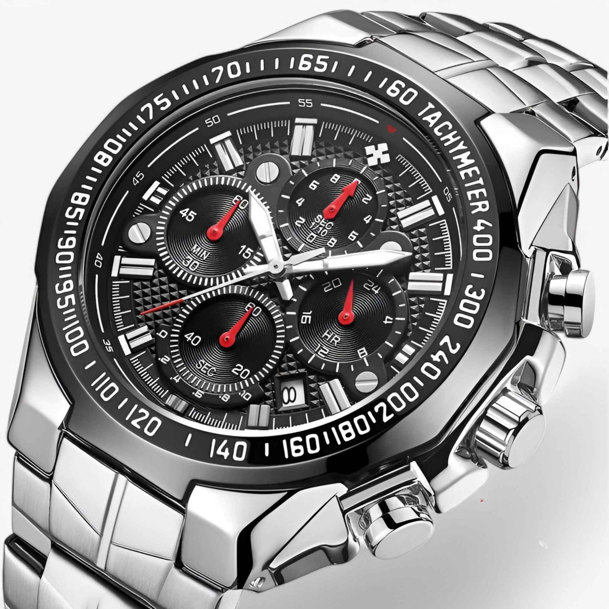 Montre de sport de luxe pour homme en acier noir, élégant chronographe étanche