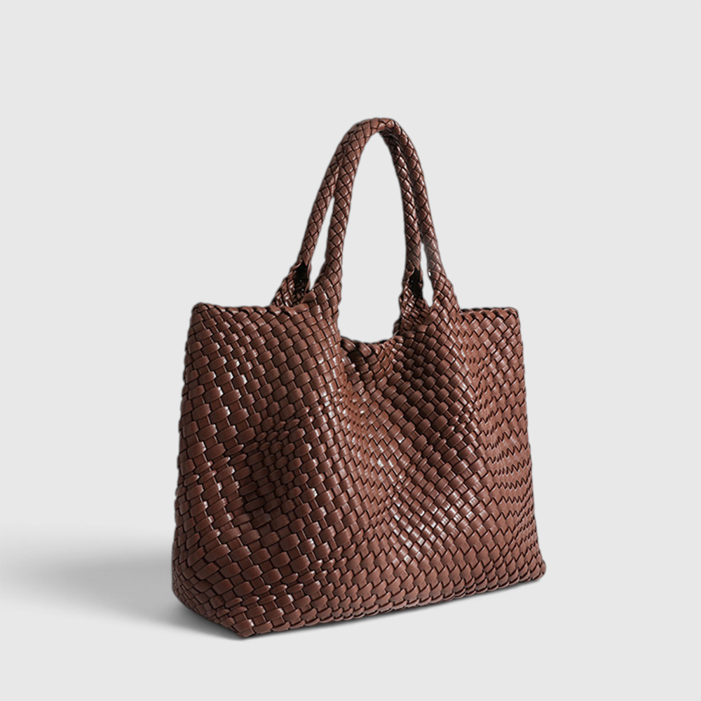 Tote Bag : Sac Cabas Tissé – Sac à Main de Luxe au Design Spacieux dans Marron Café de Marche Lino