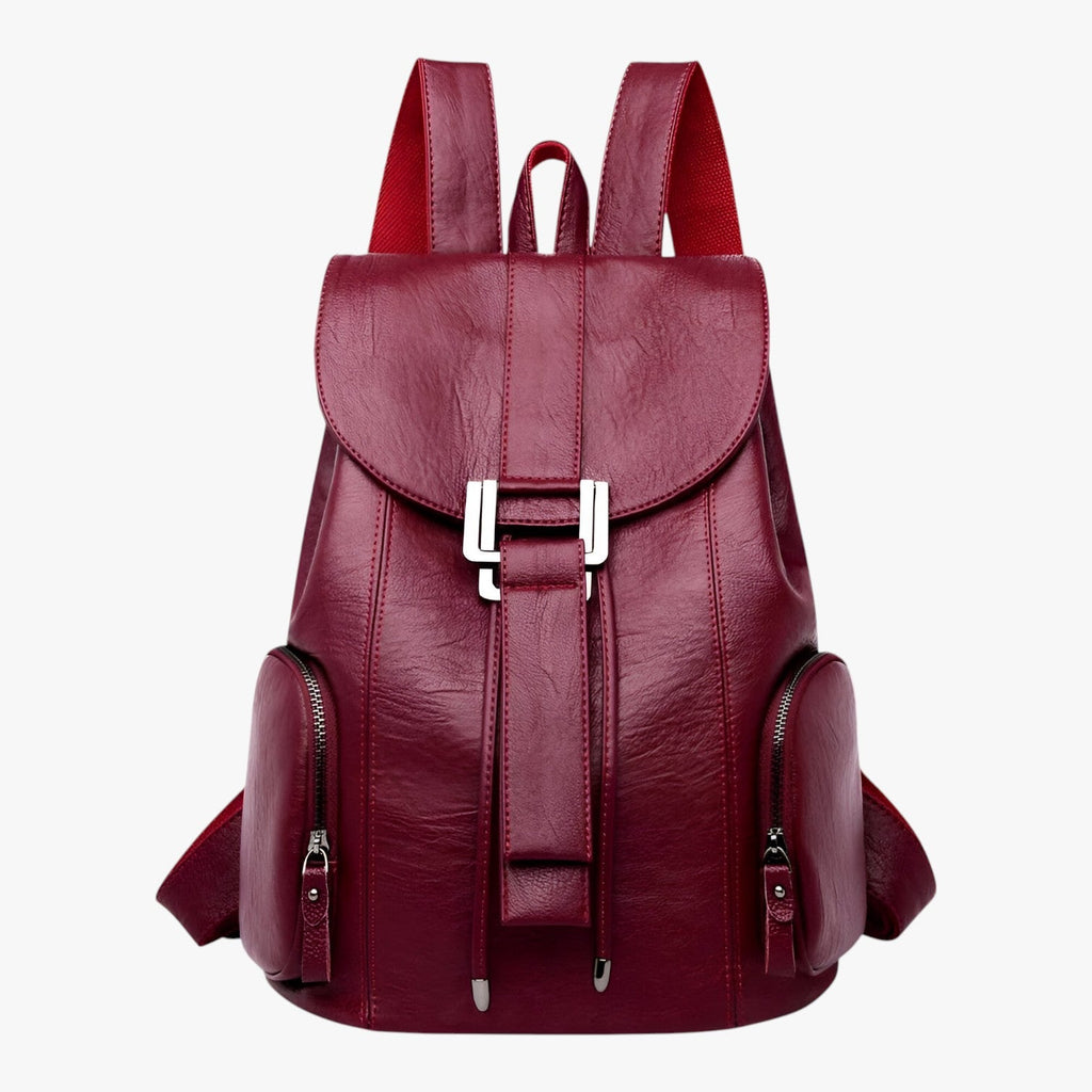 Bags : Sac à dos Grande capacité en cuir véritable noir pour femme, Élégant et fonctionnel dans Vin rouge de Marche Lino