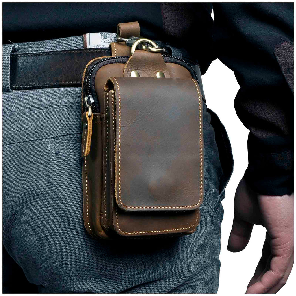 Pochette de ceinture homme en cuir noir – Élégante et pratique pour tous les jours
