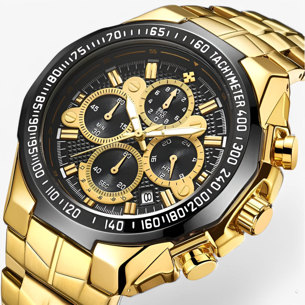 Montre de sport de luxe pour homme en acier noir, élégant chronographe étanche