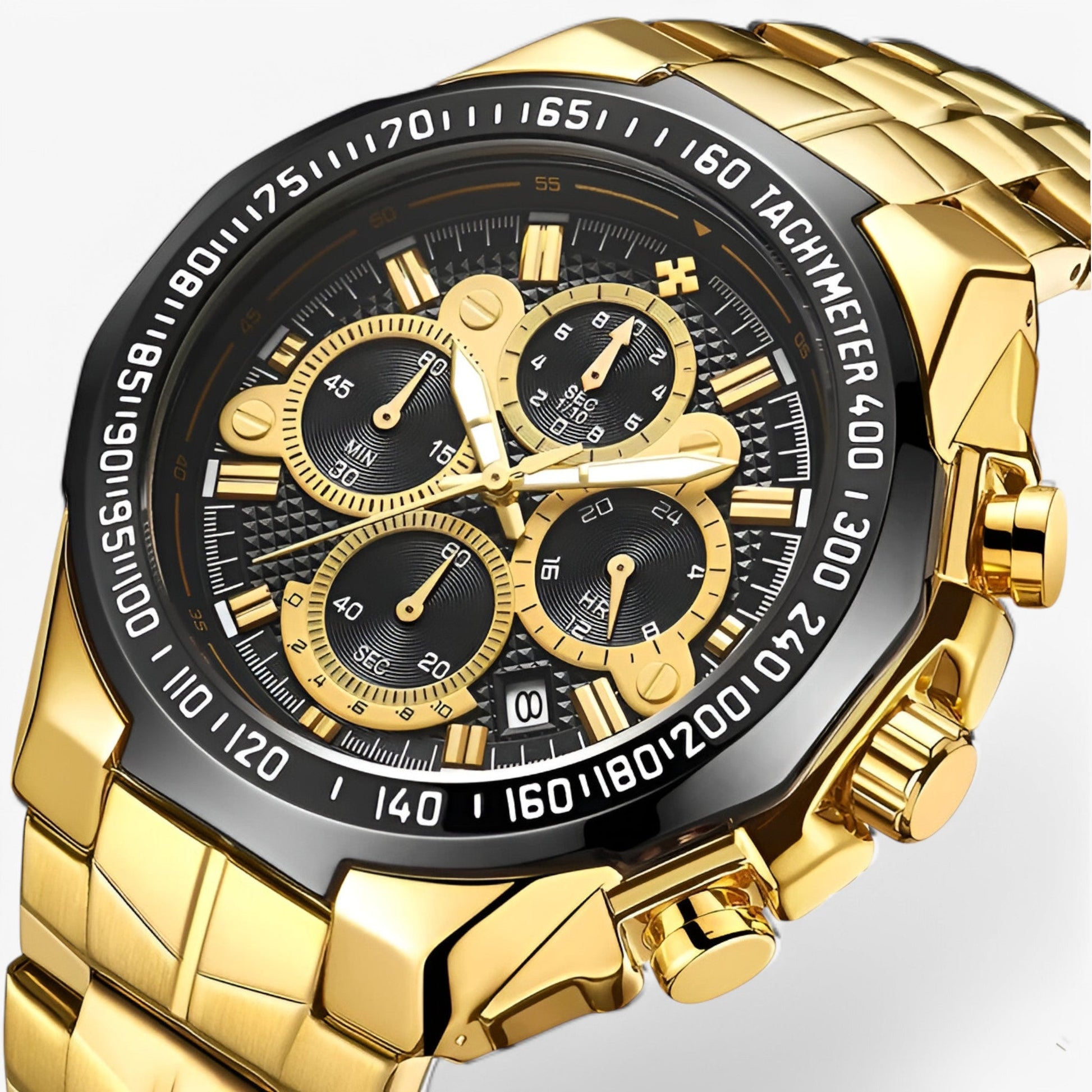 Montre de sport de luxe pour homme en acier noir, élégant chronographe étanche