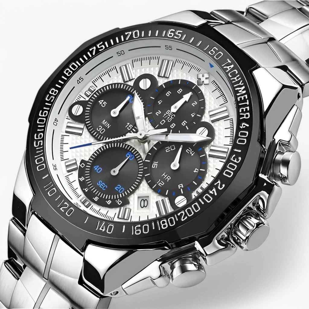 Montre de sport de luxe pour homme en acier noir, élégant chronographe étanche