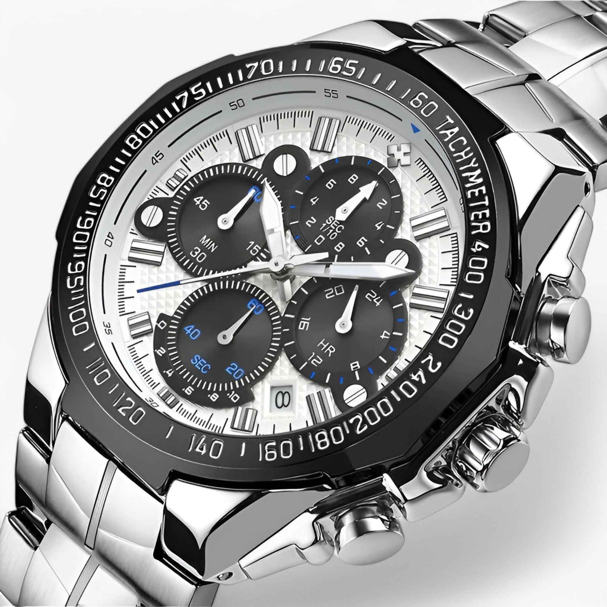 Montre de sport de luxe pour homme en acier noir, élégant chronographe étanche