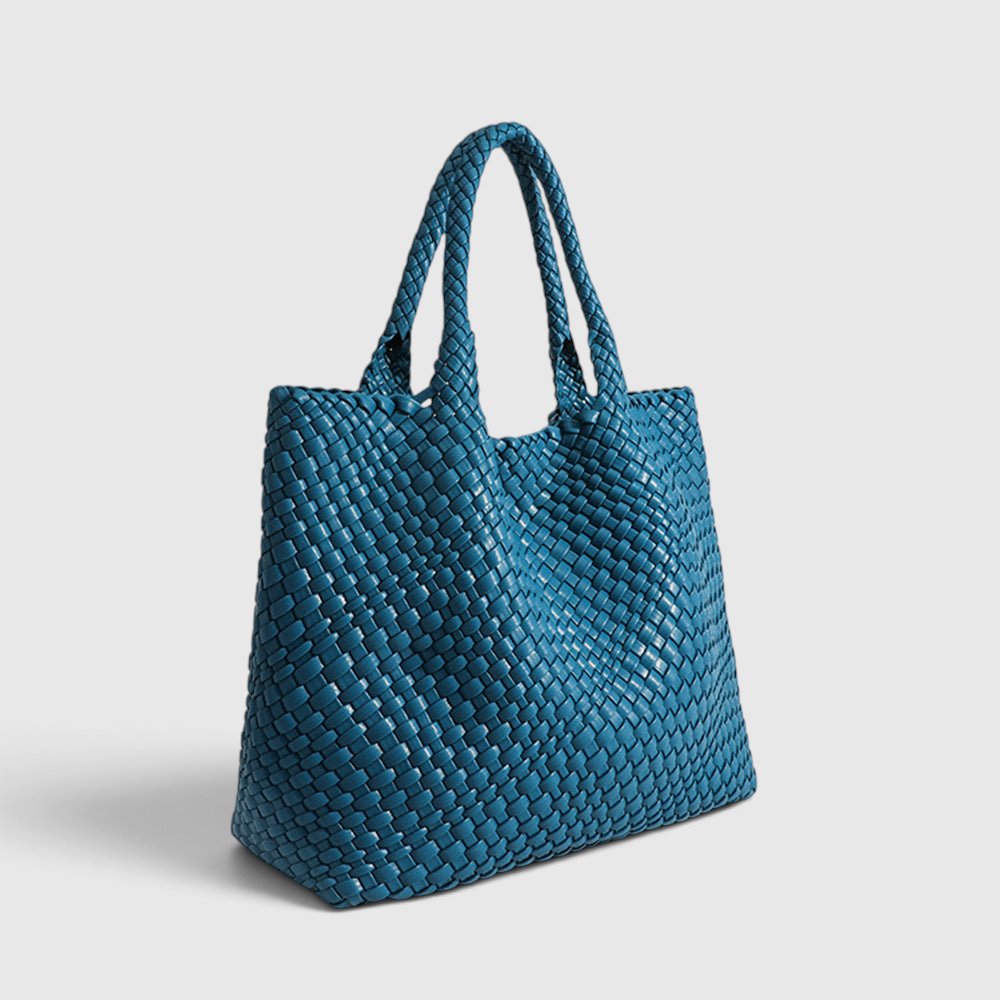 Tote Bag : Sac Cabas Tissé – Sac à Main de Luxe au Design Spacieux dans Bleu de Marche Lino