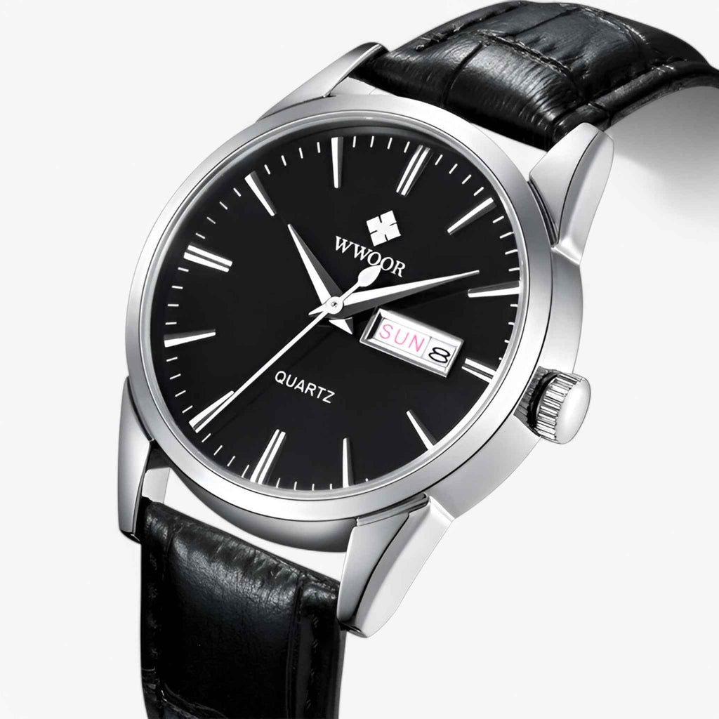 Montre Homme Classique Élégante avec Bracelet en Cuir Véritable Marron, Boîtier Fin