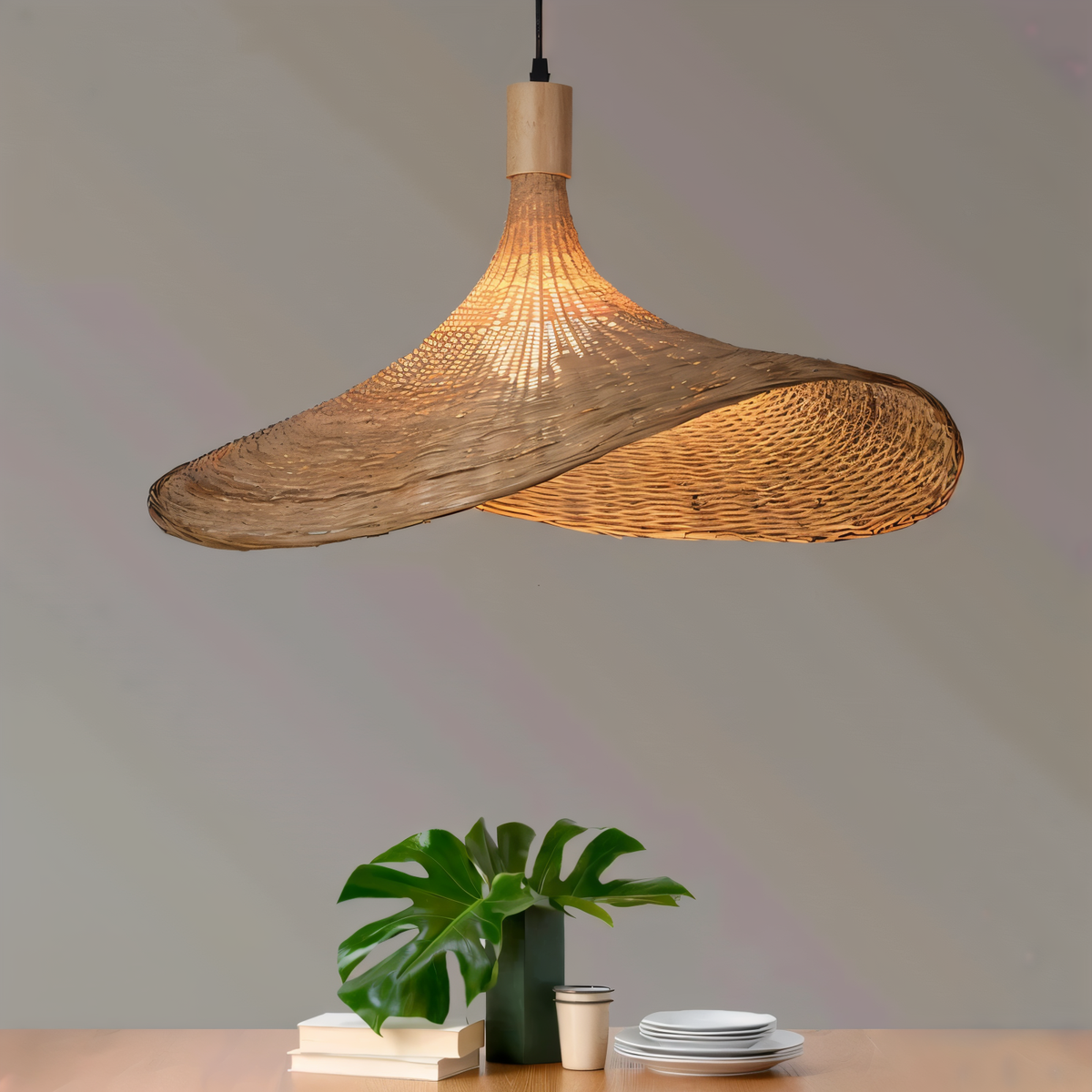 pendant light : Suspension Dôme en Rotin Tissé Main dans de Marche Lino