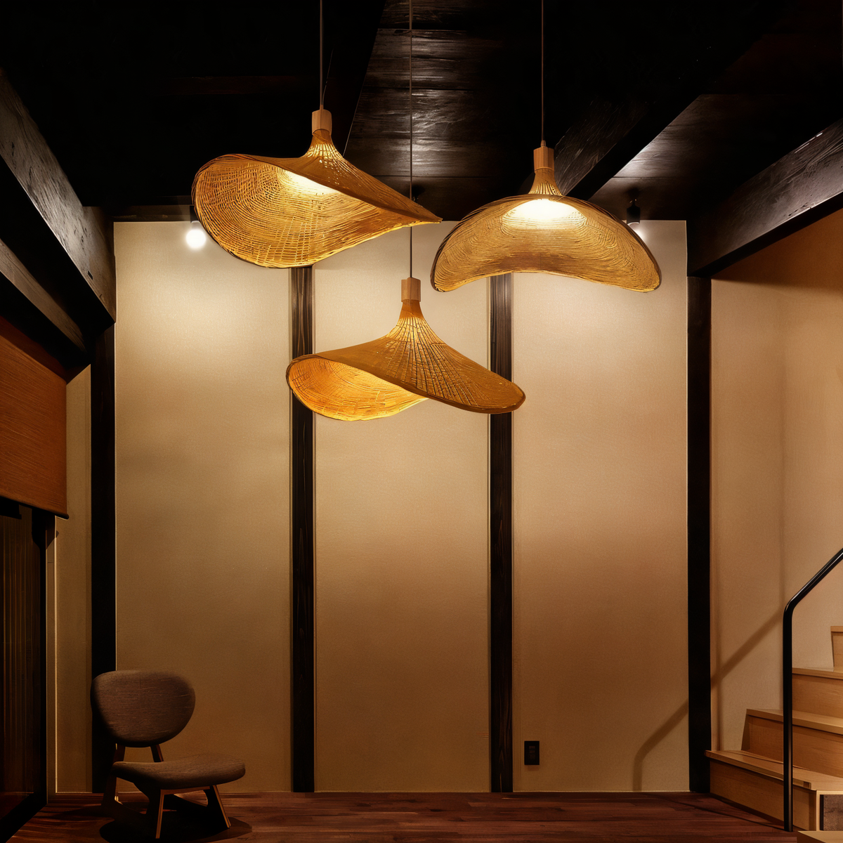pendant light : Suspension Dôme en Rotin Tissé Main dans de Marche Lino