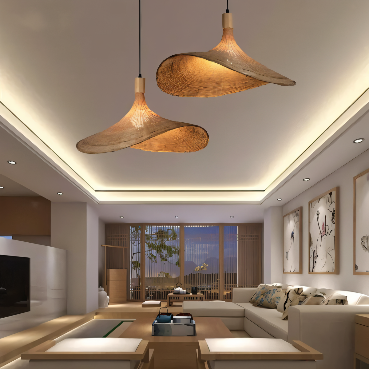 pendant light : Suspension Dôme en Rotin Tissé Main dans de Marche Lino