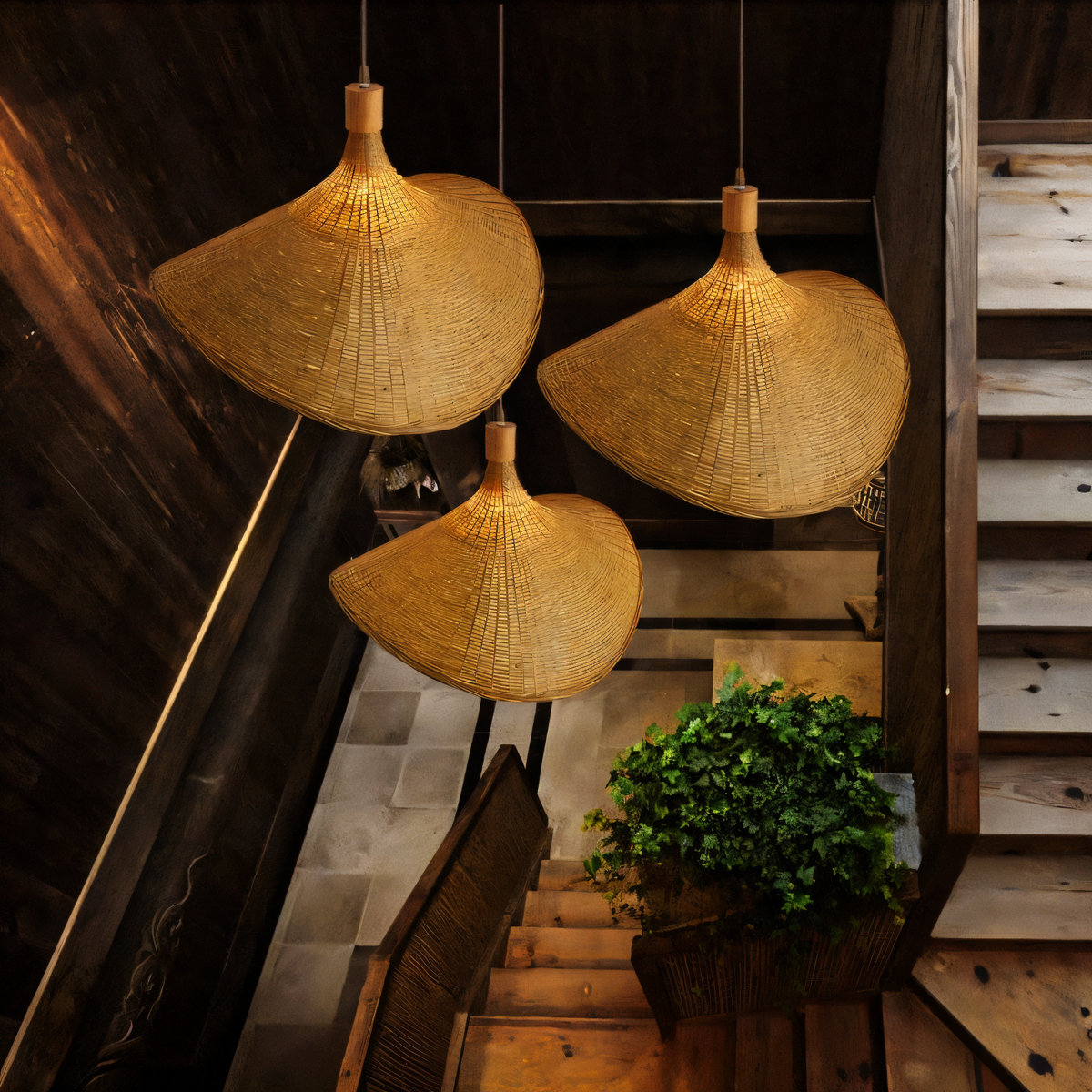 pendant light : Suspension Dôme en Rotin Tissé Main dans de Marche Lino