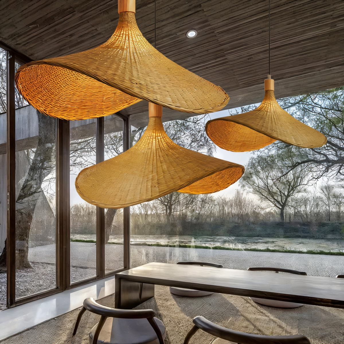 pendant light : Suspension Dôme en Rotin Tissé Main dans de Marche Lino
