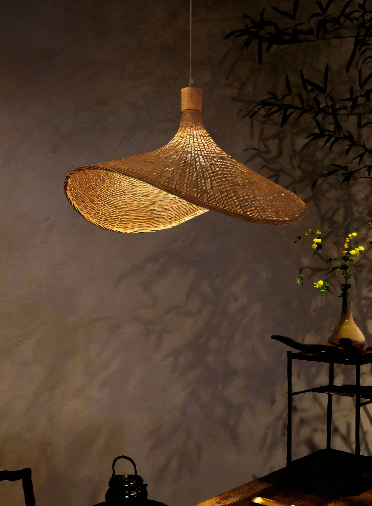 pendant light : Suspension Dôme en Rotin Tissé Main dans de Marche Lino