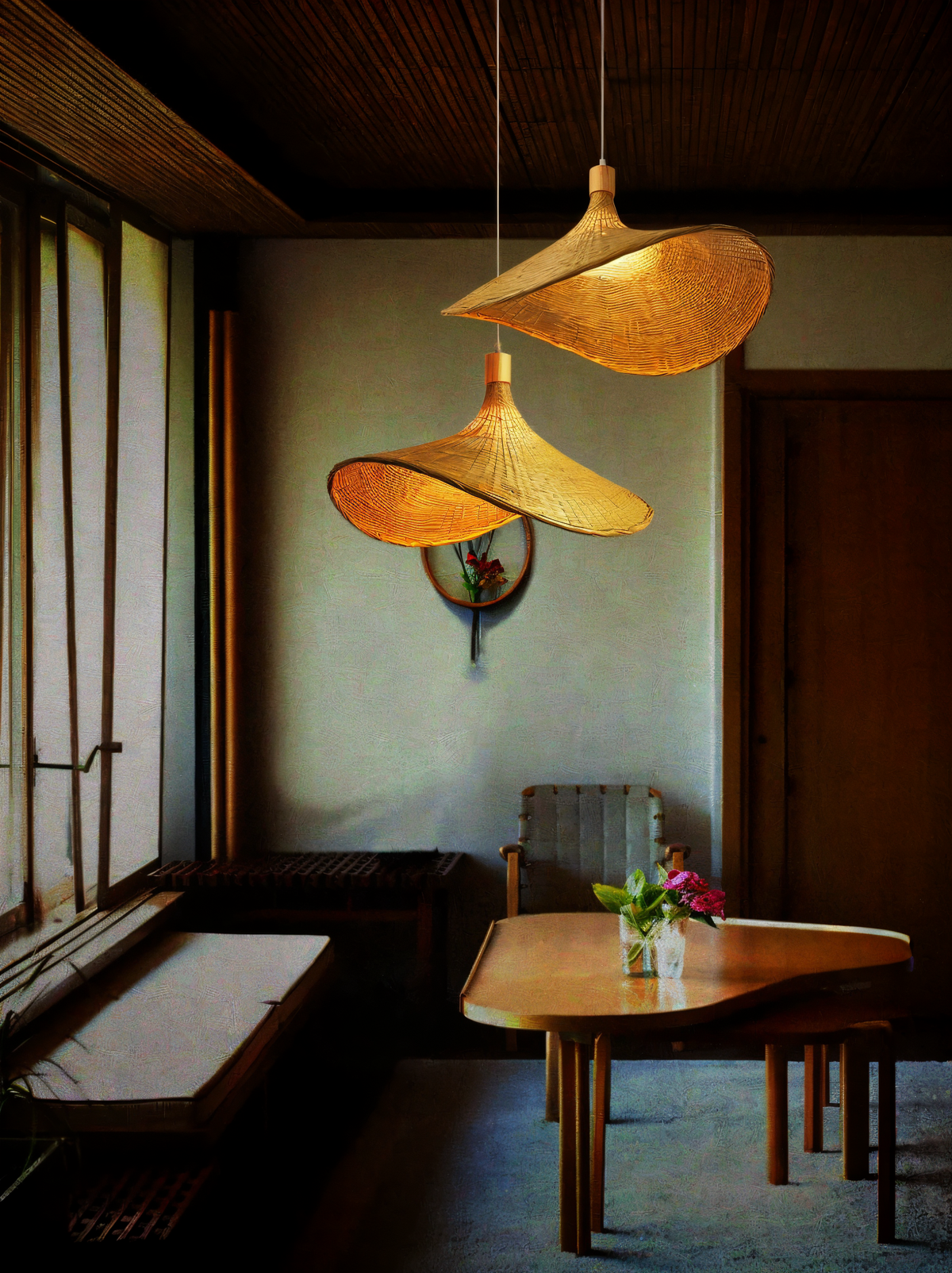 pendant light : Suspension Dôme en Rotin Tissé Main dans de Marche Lino