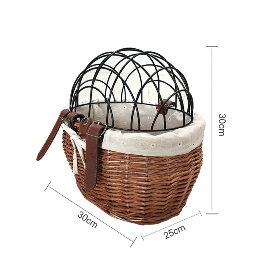 Panier de vélo avant en osier pour petits chiens avec grille de sécurité amovible