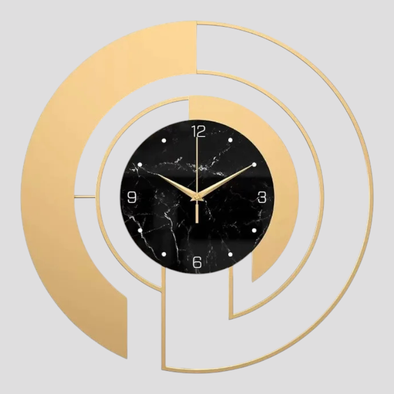 Horloge Murale Design Créative Noir et Doré Métal