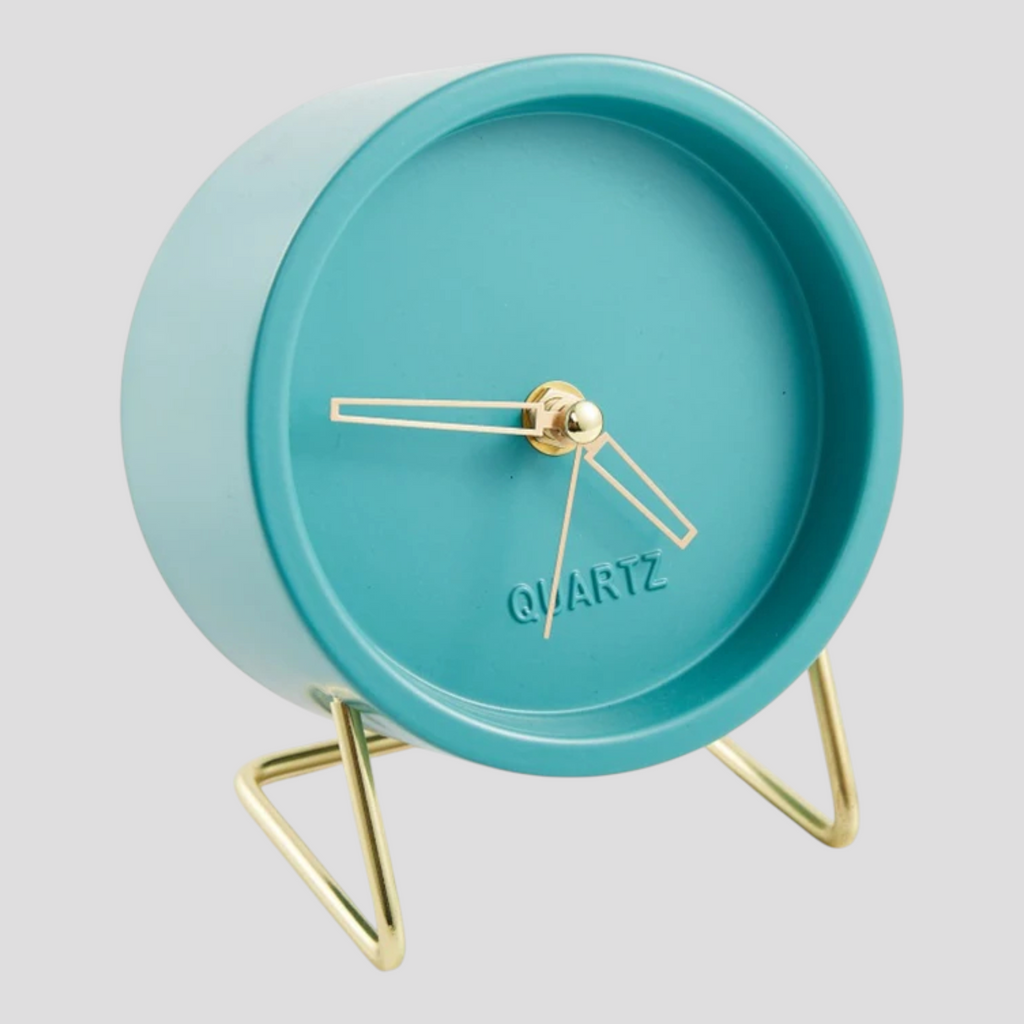 Horloge de Table Design Minimaliste Métal – Noire avec Pied Doré
