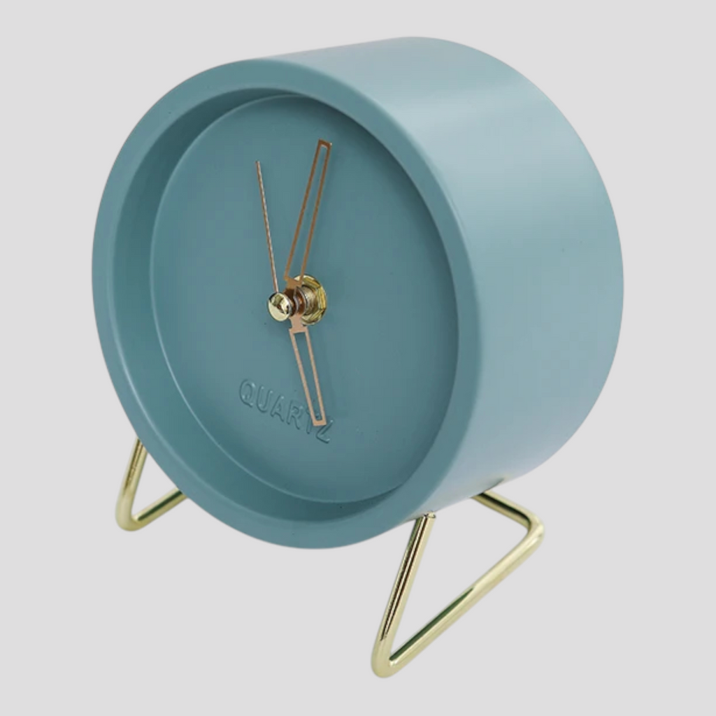 Horloge de Table Design Minimaliste Métal – Noire avec Pied Doré