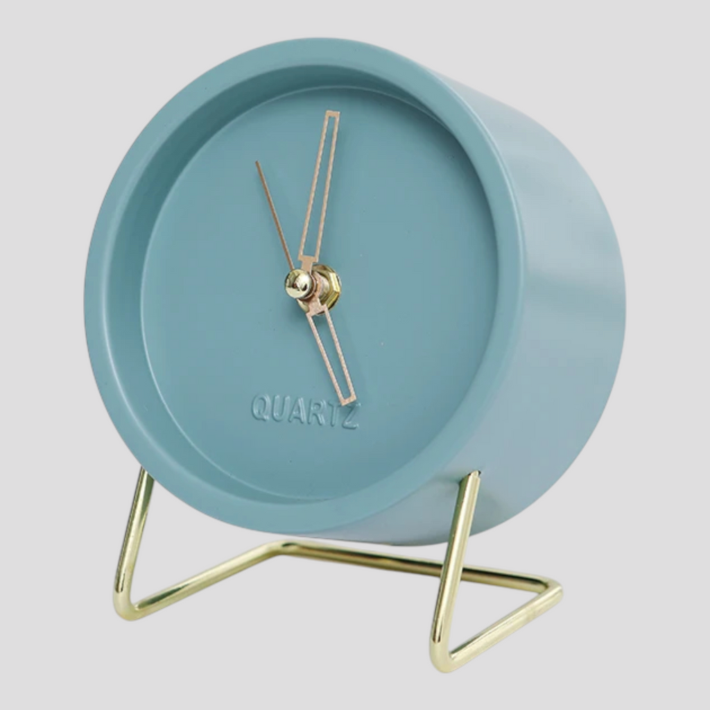 Horloge de Table Design Minimaliste Métal – Noire avec Pied Doré