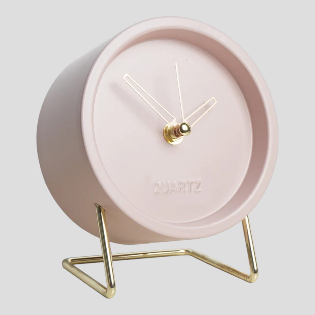 Horloge de Table Design Minimaliste Métal – Noire avec Pied Doré