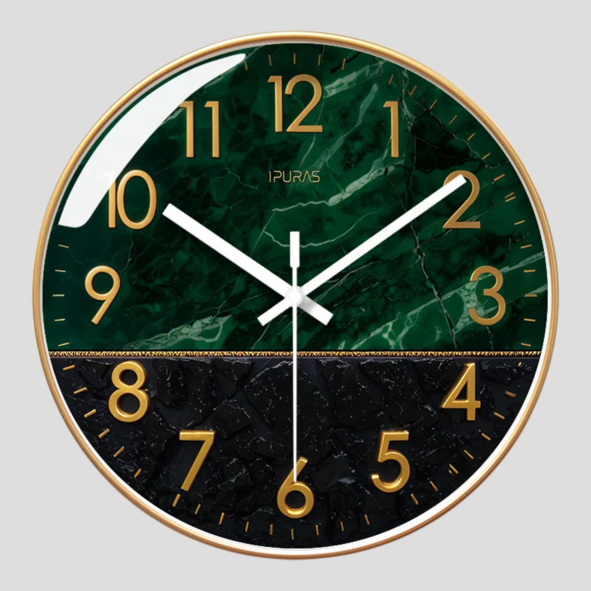 Horloges murales : Horloge Murale Silencieuse Design Moderne en Verre pour Salon/Cuisine dans Or A de Marche Lino