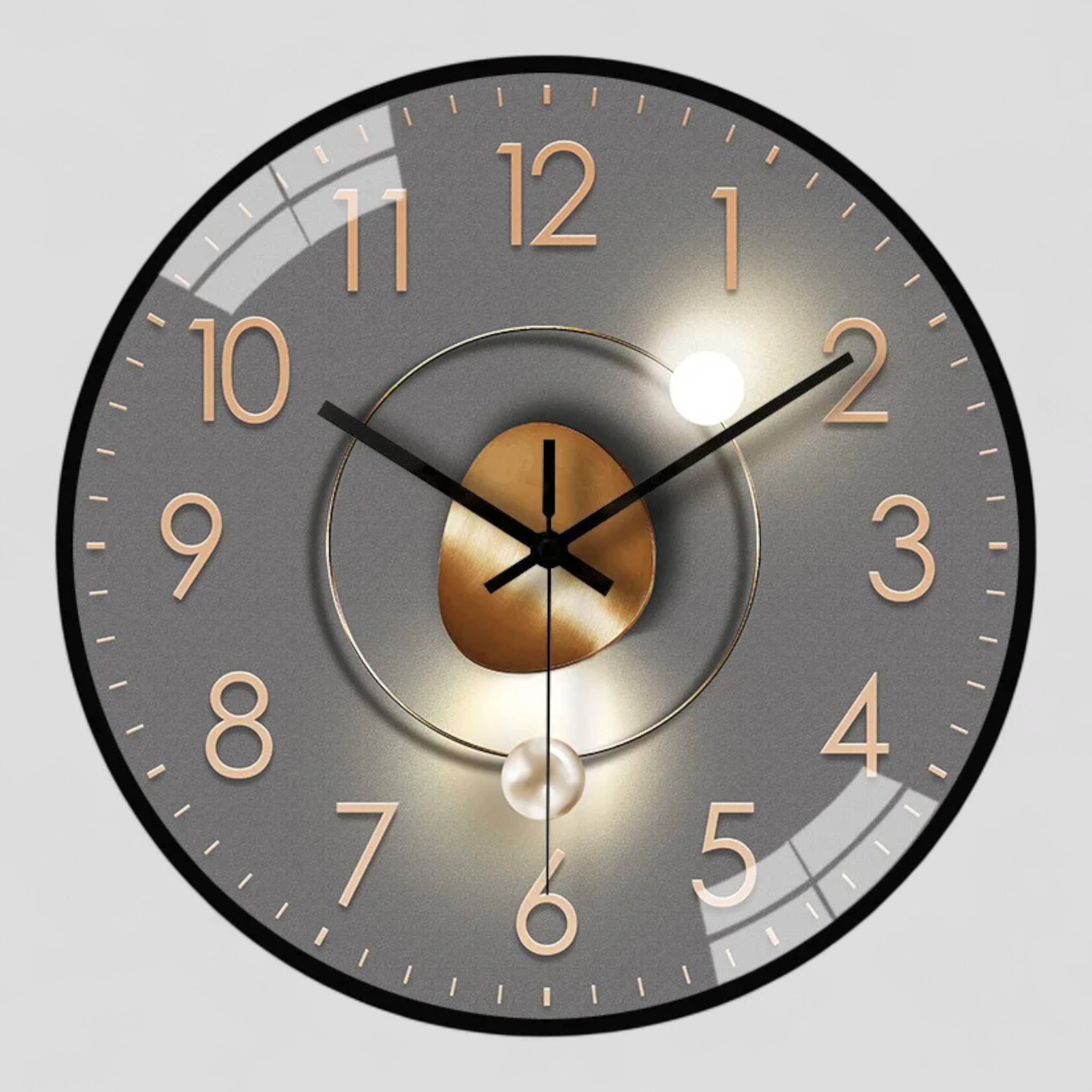 Horloges murales : Montre Murale Ronde Moderne Métal - Cadran Gris et Détails Dorés, 20 Cm dans Gris foncé 8 pouces de Marche Lino