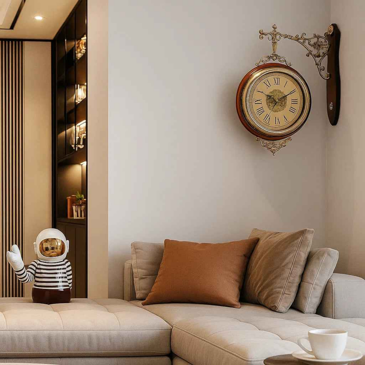 Horloges murales : Horloge Murale à Double Face Bois Accessoires De Maison dans de Marche Lino