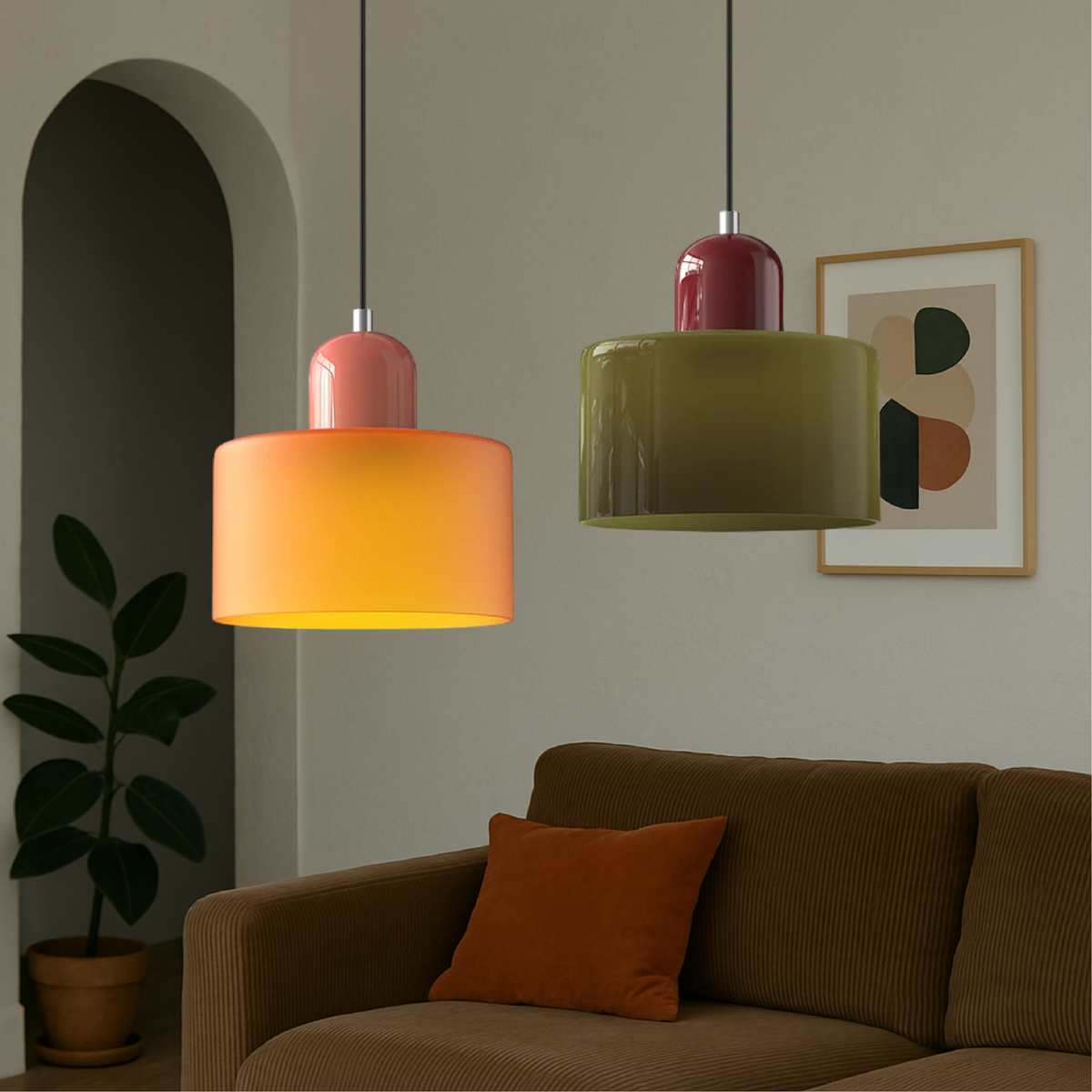 Lighting : Suspension Bauhaus en Verre Coloré – Pièce Rétro Audacieuse dans Blanc de Marche Lino