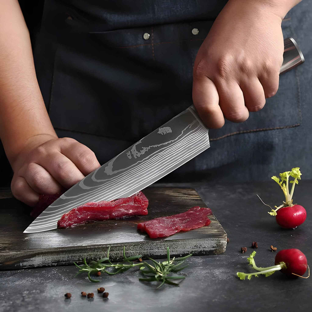 Ensemble de 8 couteaux de cuisine japonais Calla en acier Damas, extrêmement tranchants pour les chefs professionnels