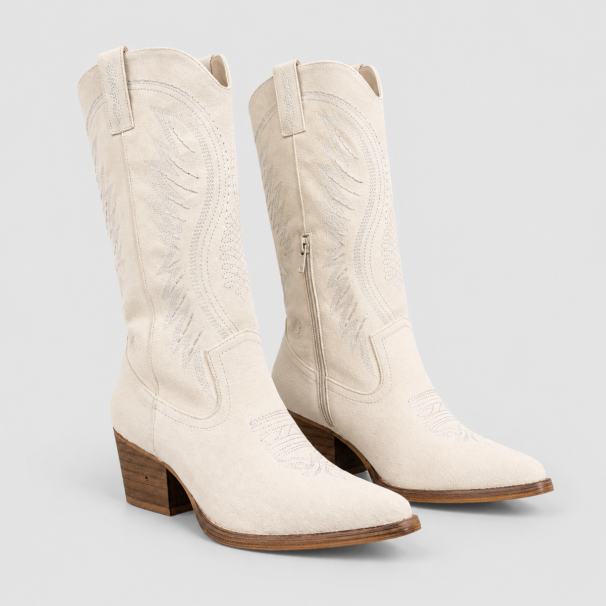 women's boots : Bottes Cowboy Brodées avec Bout Pointu et Talon Empile dans de Marche Lino