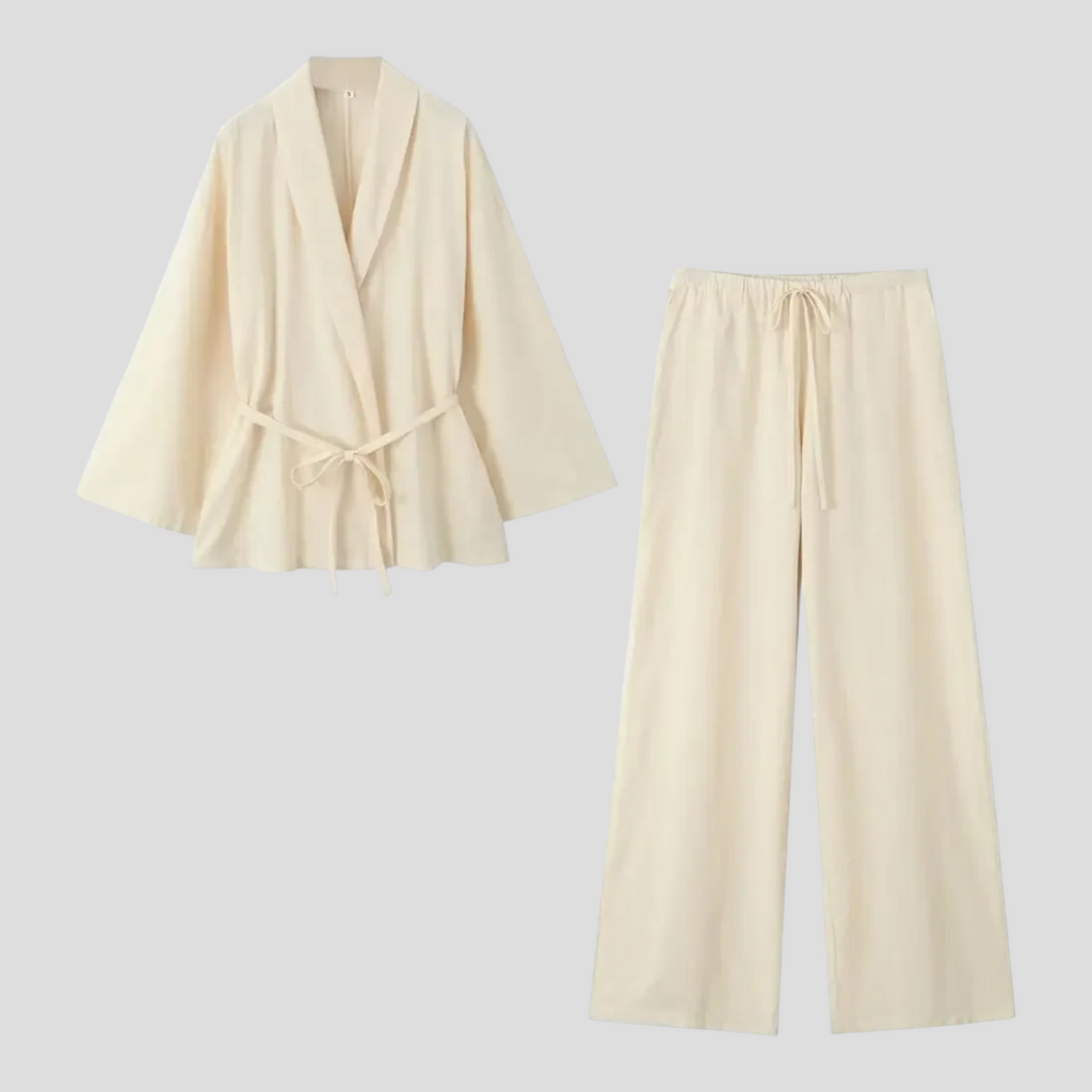 Elegant kimono i hør til kvinder med bælte - Perfekt til sommer og forår