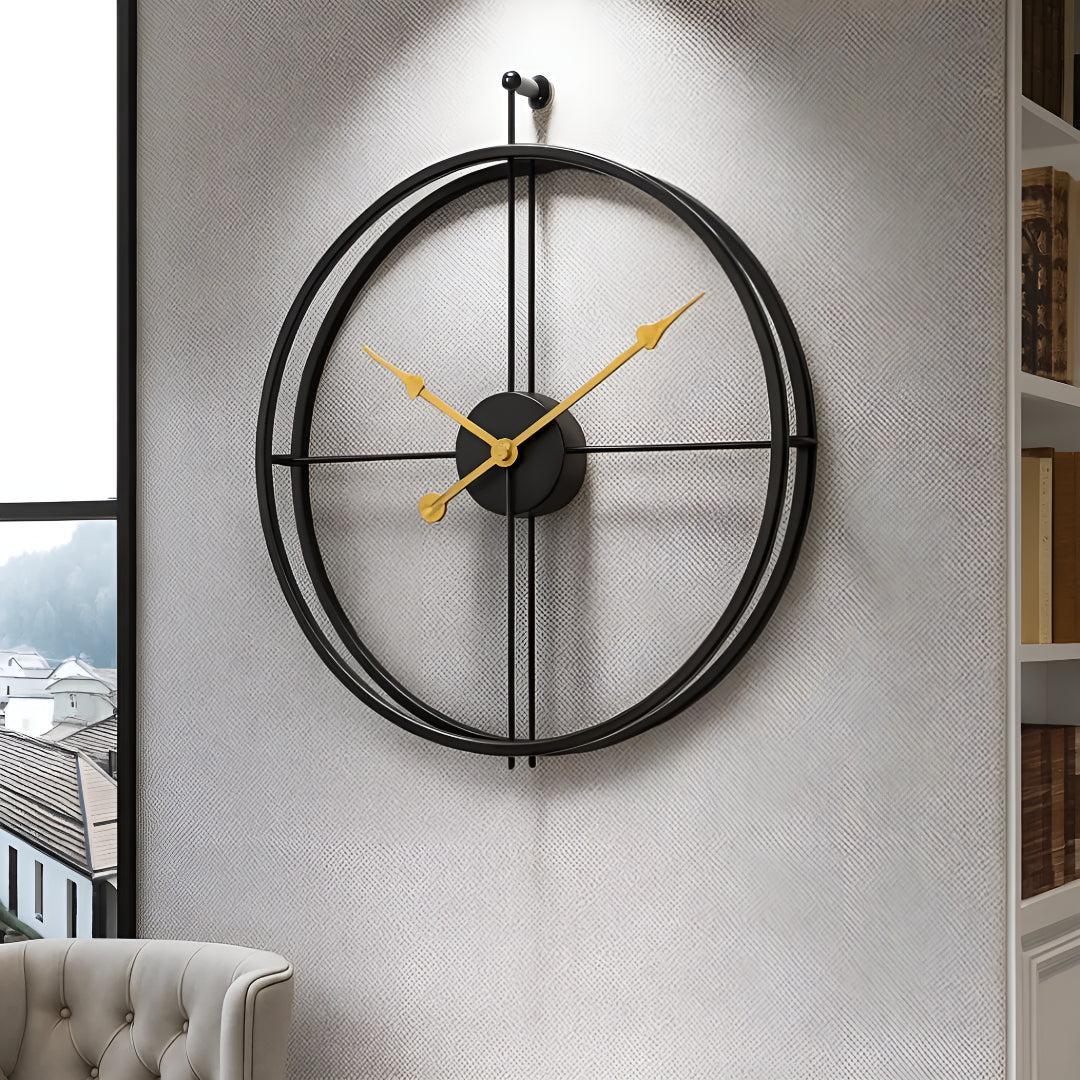 : Grande Horloge Murale Silencieuse dans Noir avec Or de Marche Lino