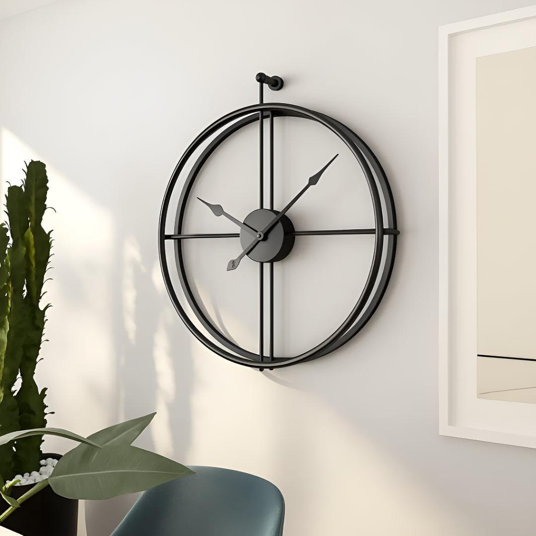 : Grande Horloge Murale Silencieuse dans Noir avec Noir de Marche Lino