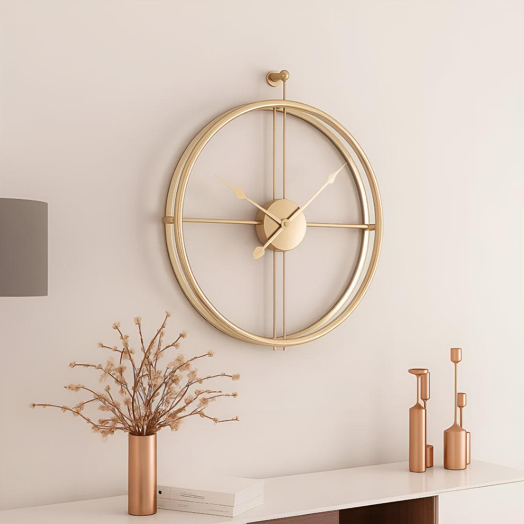 : Grande Horloge Murale Silencieuse dans Or avec Or de Marche Lino