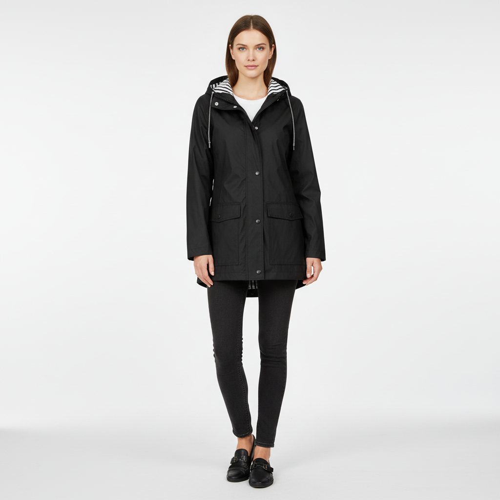 Jackets : Veste Légère à Capuche Femme avec Doublure Rayée dans Noir de Roselva