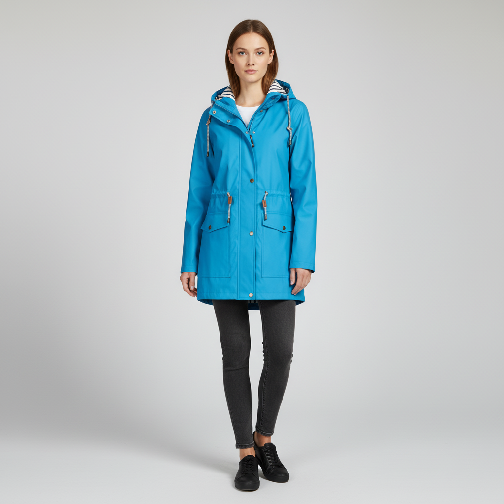 Jackets : Veste Légère à Capuche Femme avec Doublure Rayée dans Bleu de Roselva