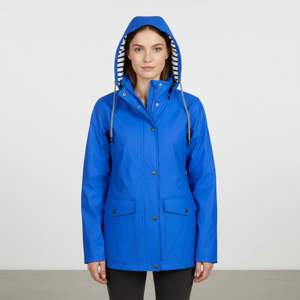 Jackets : Veste Légère à Capuche Femme avec Doublure Rayée dans Bleu Foncé de Roselva