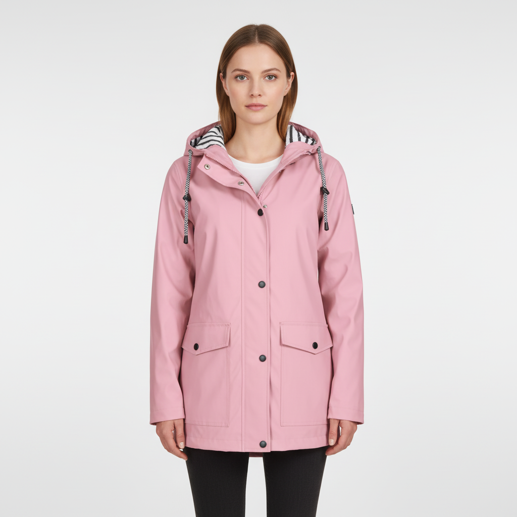Jackets : Veste Légère à Capuche Femme avec Doublure Rayée dans Rose Clair de Roselva