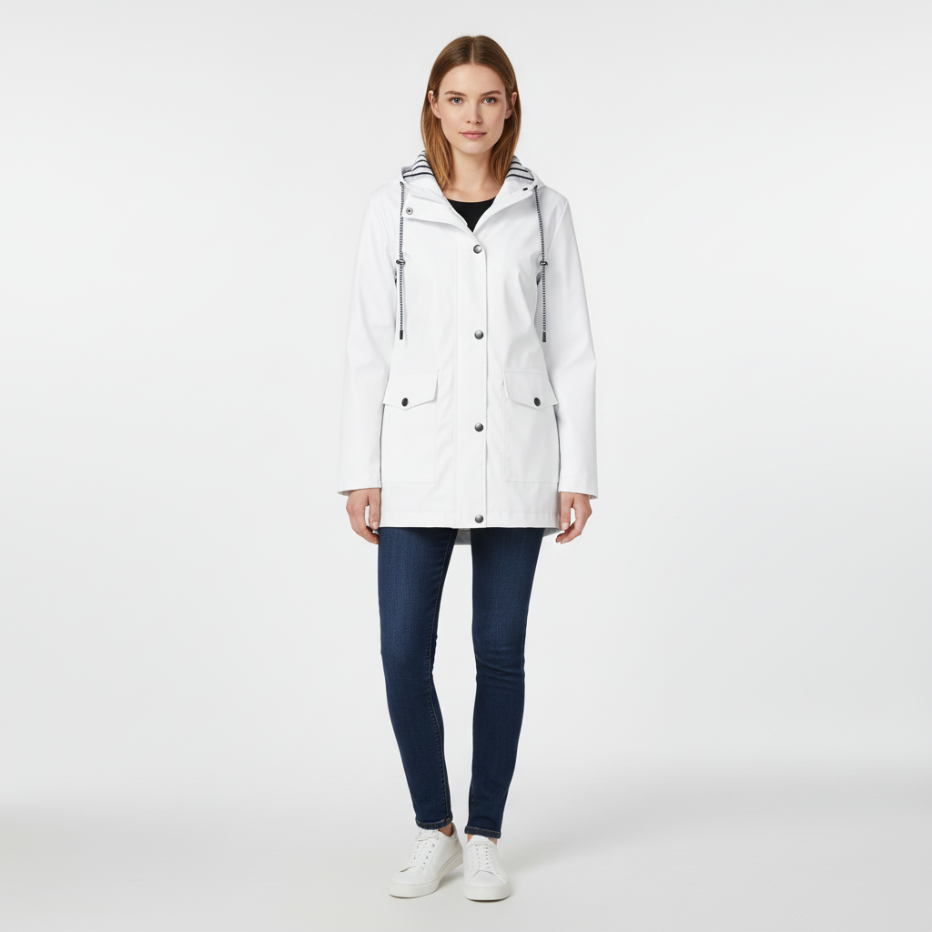 Jackets : Veste Légère à Capuche Femme avec Doublure Rayée dans Blanc de Roselva
