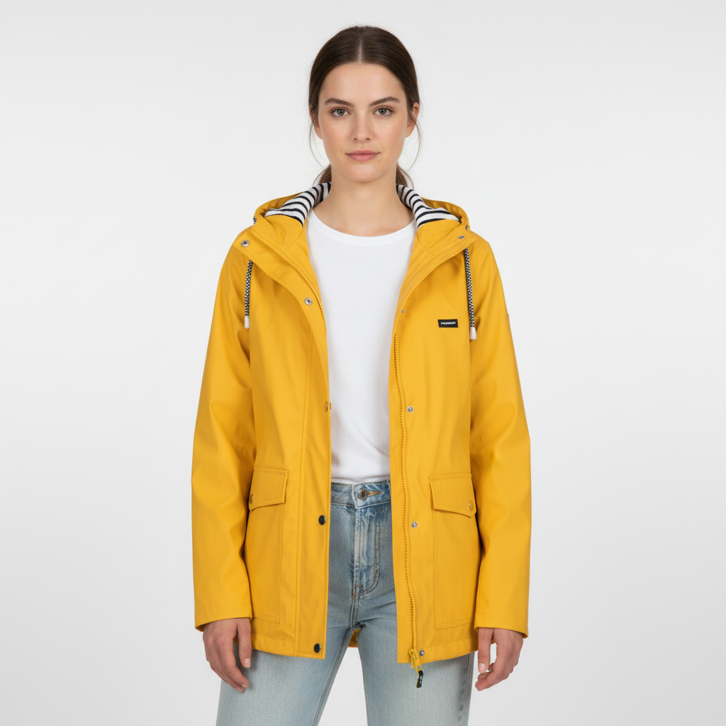 Jackets : Veste Légère à Capuche Femme avec Doublure Rayée dans Jaune de Roselva
