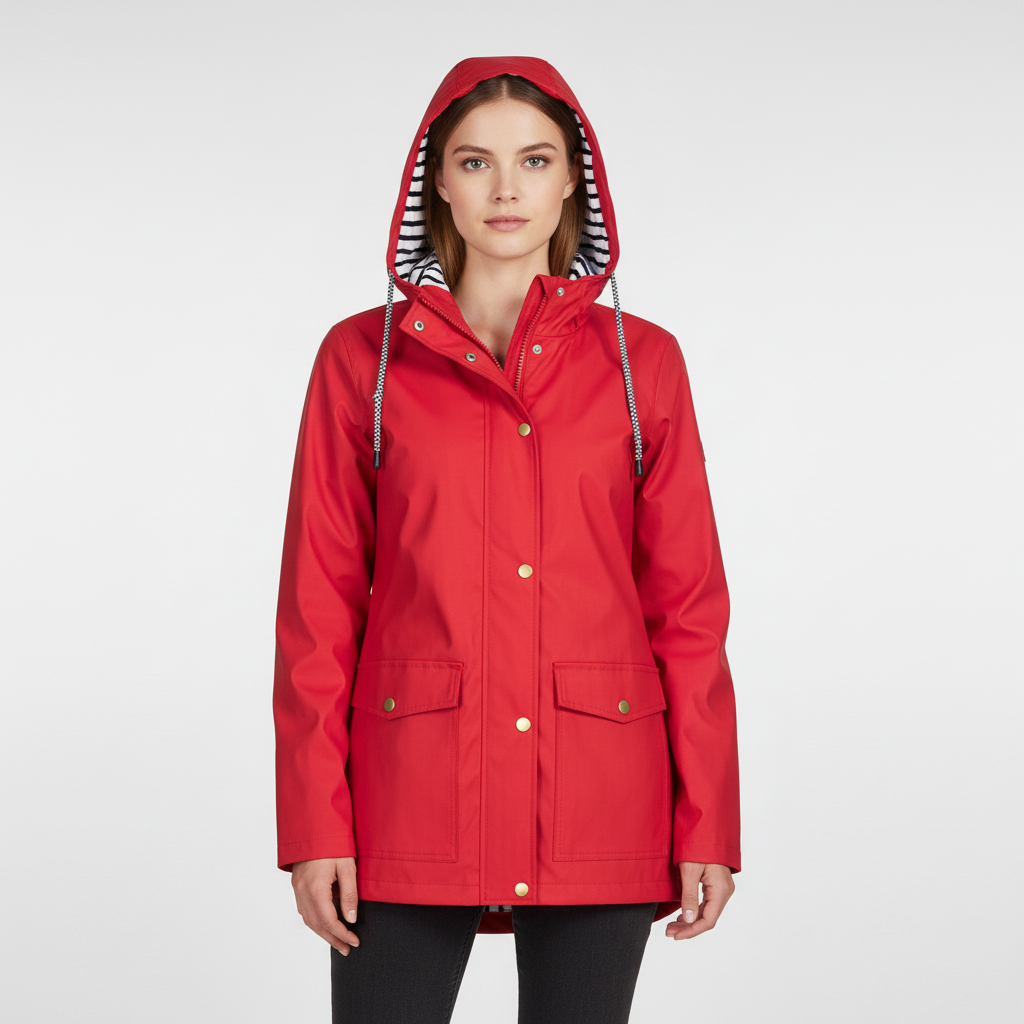 Jackets : Veste Légère à Capuche Femme avec Doublure Rayée dans Rouge de Roselva