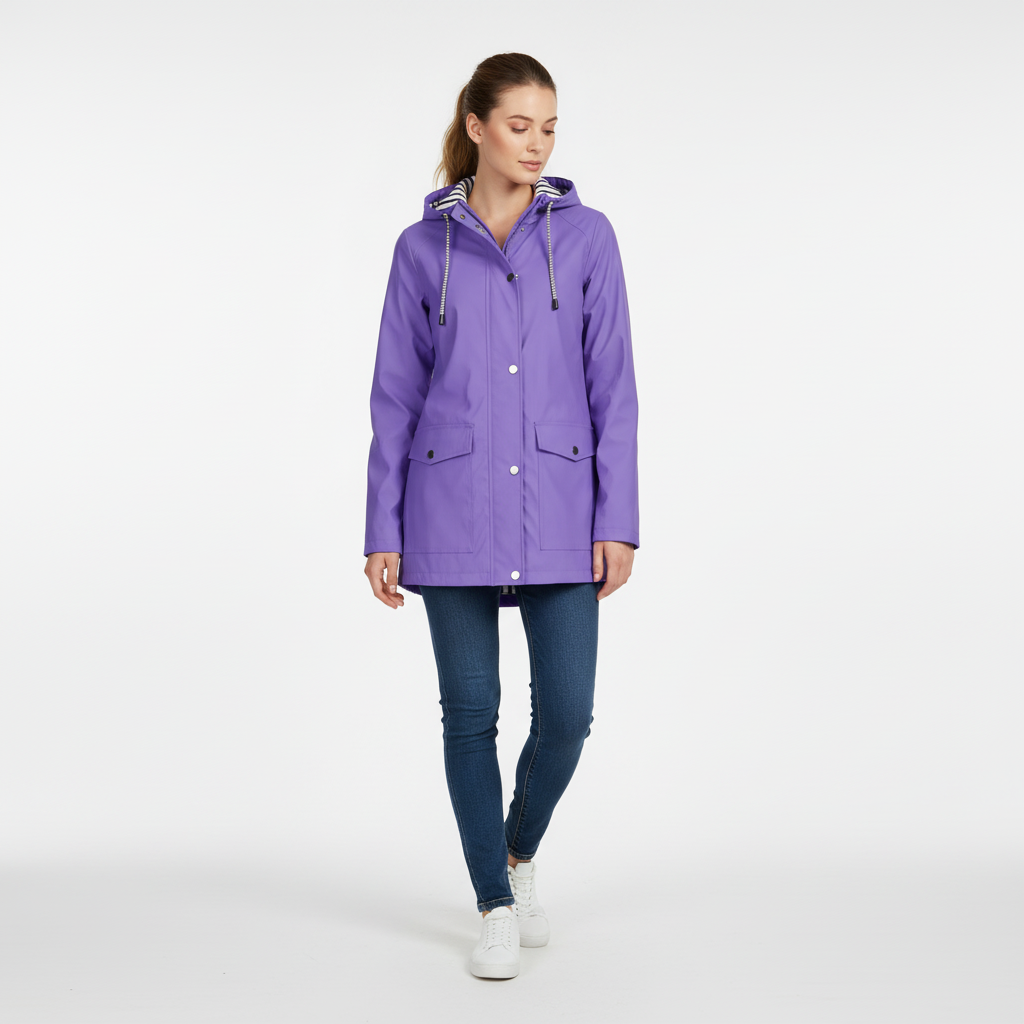 Jackets : Veste Légère à Capuche Femme avec Doublure Rayée dans Violet de Roselva