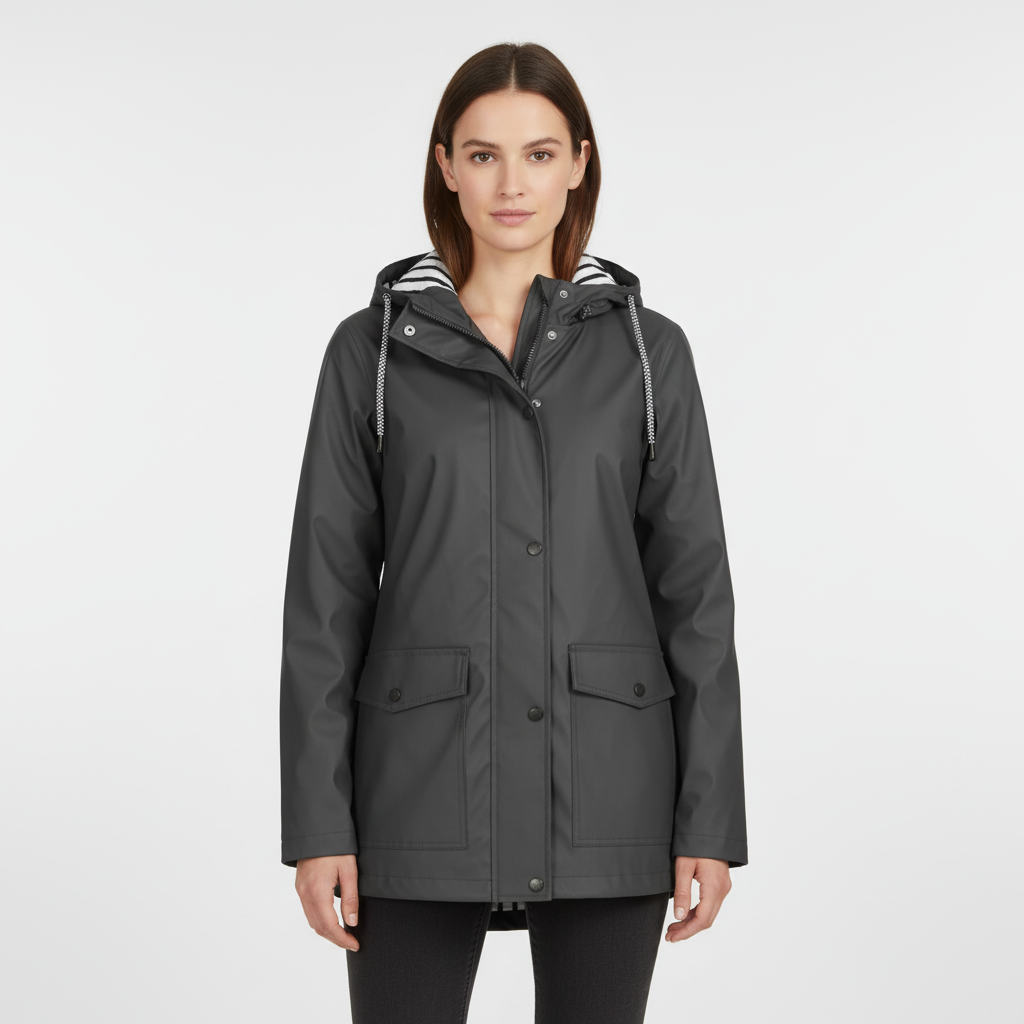 Jackets : Veste Légère à Capuche Femme avec Doublure Rayée dans Gris de Roselva