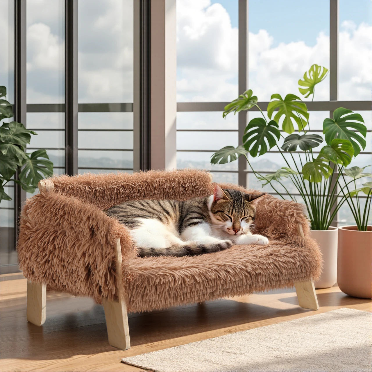 Lit Pour Chat Élevé Avec Coussin Doux 0