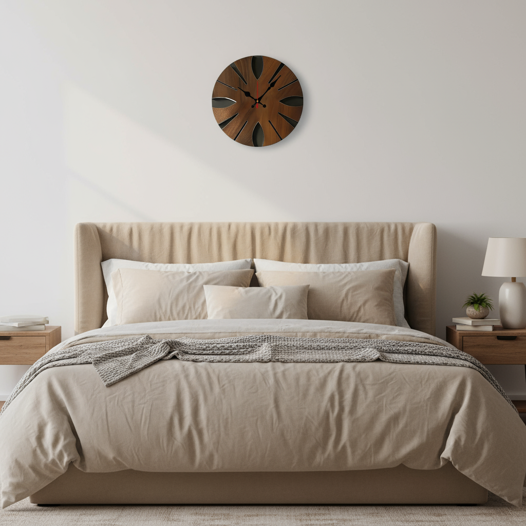 Horloges murales : Horloge Murale Design en Bois Rond Bureau Chambre dans de Marche Lino