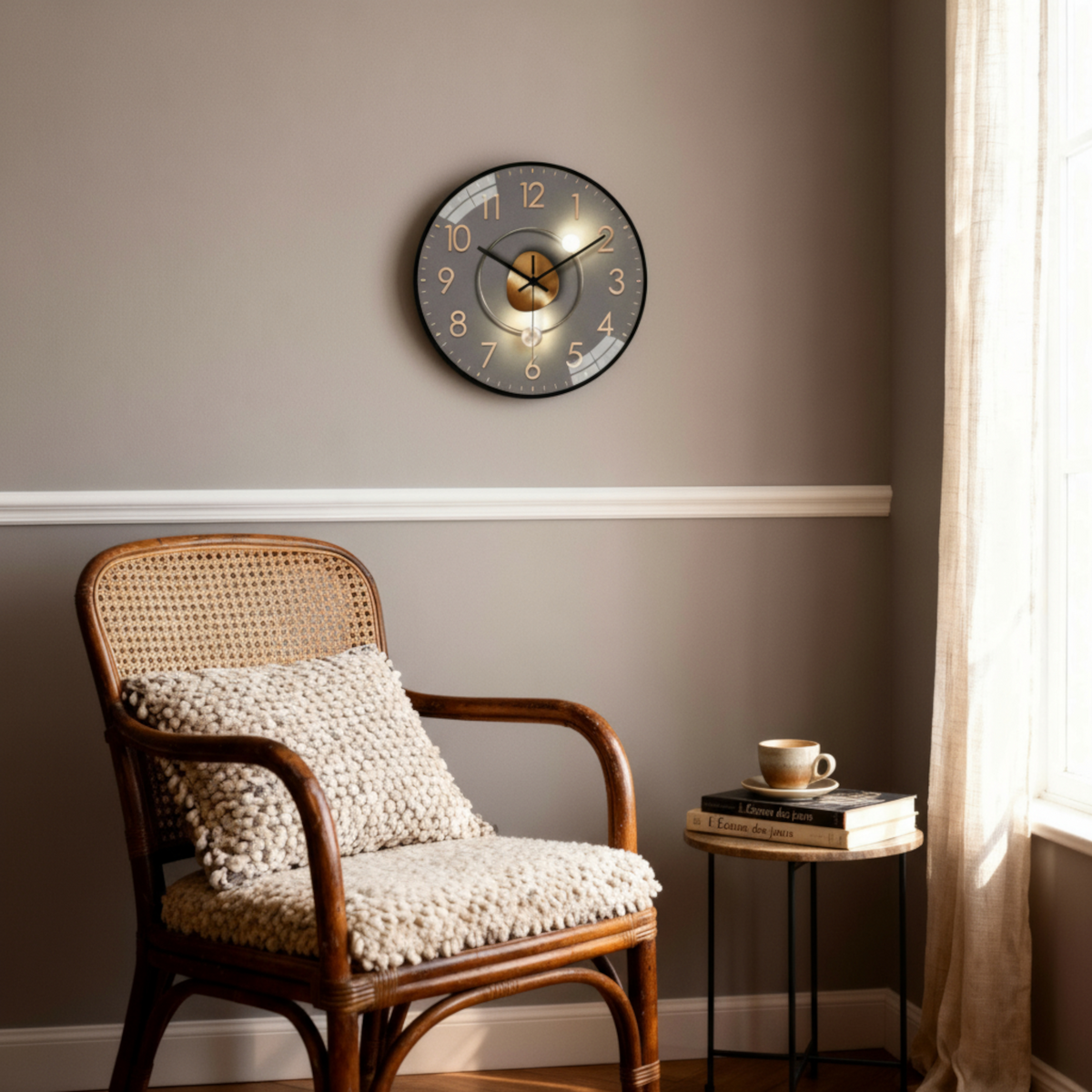Horloges murales : Montre Murale Ronde Moderne Métal - Cadran Gris et Détails Dorés, 20 Cm dans de Marche Lino