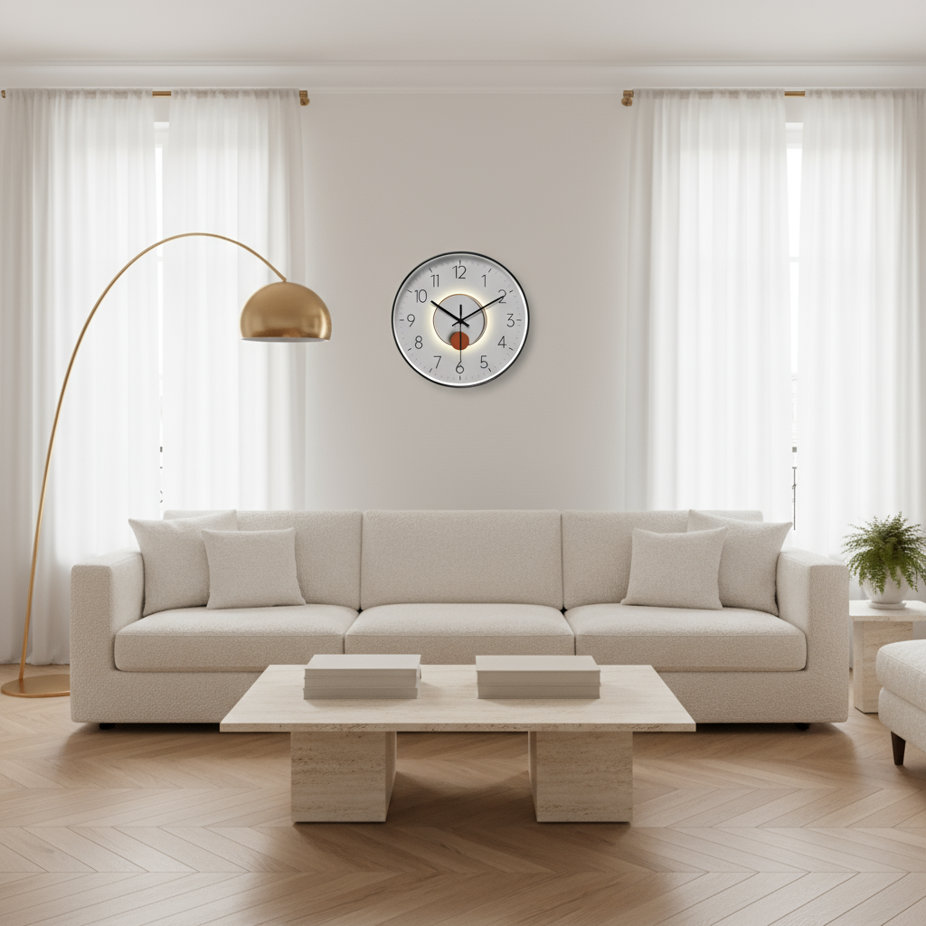 Horloge Murale Ronde Silencieuse avec Balancier Verre