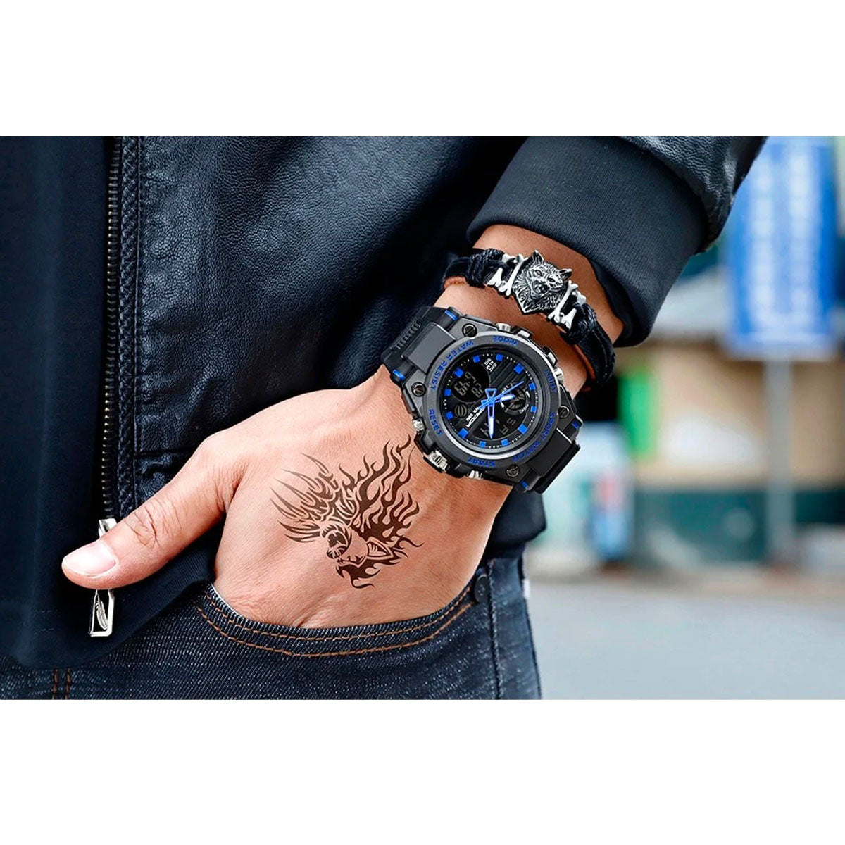 watches : Montre Homme Noire Militaire - Montre-bracelet analogique étanche avec Cadran Multifonction dans de Marche Lino